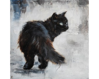 Black cat painting, Cat print from Original art, Animal wall art, Pet painting by Iryna Khort