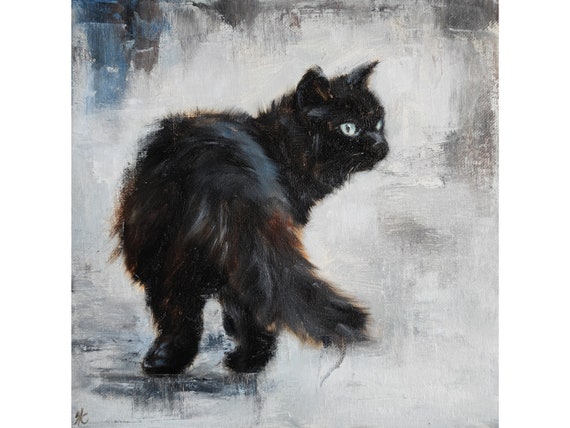 Black cat painting, Cat print from Original art, Animal wall art, Pet painting by Iryna Khort