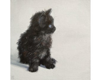 Black cat painting, Kitten print from Original art by Iryna Khort, Pet portrait