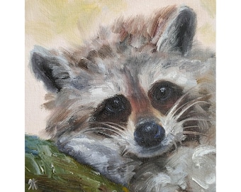 Retrato de mapache de la pintura original de Iryna Khort, Arte mural de animales, Impresión de mapache
