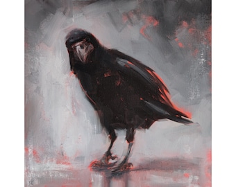 Crow poster, Art print, Raven wall art, Print from original painting, Bird artwork, Gothic art