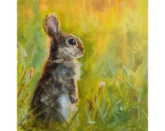 Konijnposter, dierenmuurkunst, afdruk van origineel konijnschilderij, schattige konijnenkunstwerken