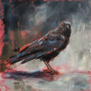 Raven print, Gothic art, Crow poster, Print from original raven painting, Bird wall art