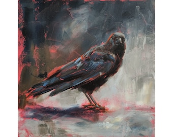 Raven print, Gothic art, Crow poster, Print from original raven painting, Bird wall art