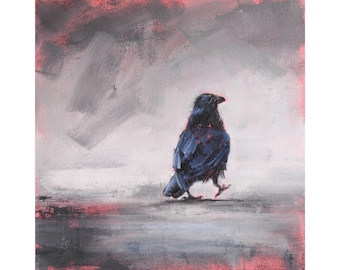 Crow print from original painting by Iryna Khort, Raven wall art, Bird artwork, Gothic art