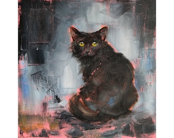Black cat poster, Gothic wall art, Cat poster, Black cat print from original painting