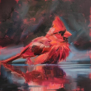 Red cardinal print from original painting, Bird wall art, Animal poster by Iryna Khort