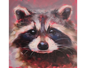 Impresión de mapache de la pintura original de Iryna Khort, Arte mural de animales