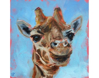 Stampa di giraffa dal dipinto originale di Iryna Khort, arte murale di animali, opera d'arte per bambini