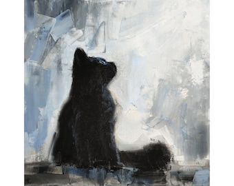 Black cat print from Original painting by Iryna Khort, Pet portrait, Animal wall art, Gothic artwork