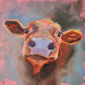 Cute cow painting, Animal wall art, Cow print from original art, Cow poster, Farm artwork