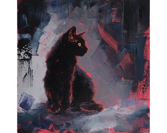 Black cat print from Original painting by Iryna Khort, Animal wall art, Pet artwork