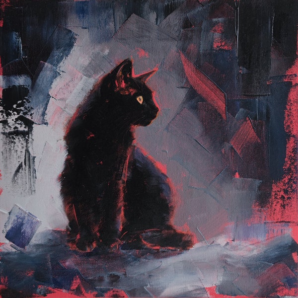 Schwarze Katze Druck von einem Original Gemälde von Iryna Khort, Tier Wandkunst, Haustier Kunstwerk
