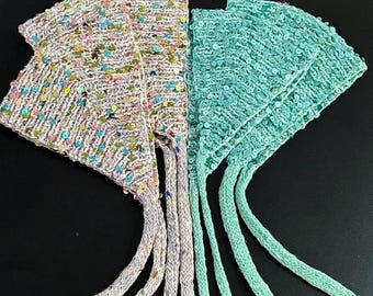Knitted knit bonnet hat | Cashmere bonnet knit hat | Sequin cashmere bonnet hat