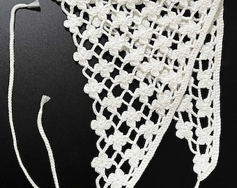 Handmade Crochet Triangle Headscarf Bandana Boho Granny Square Hair Scarf – Lightweight Cotton Head Wrap Festival Summer Accessory for Women