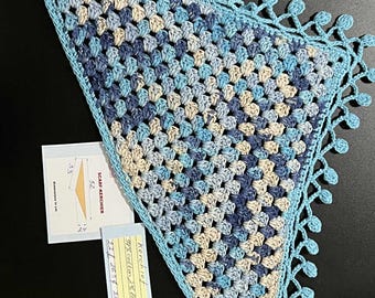 Handmade Crochet Triangle Headscarf Bandana Boho Granny Square Hair Scarf – Lightweight Cotton Head Wrap Festival Summer Accessory for Women
