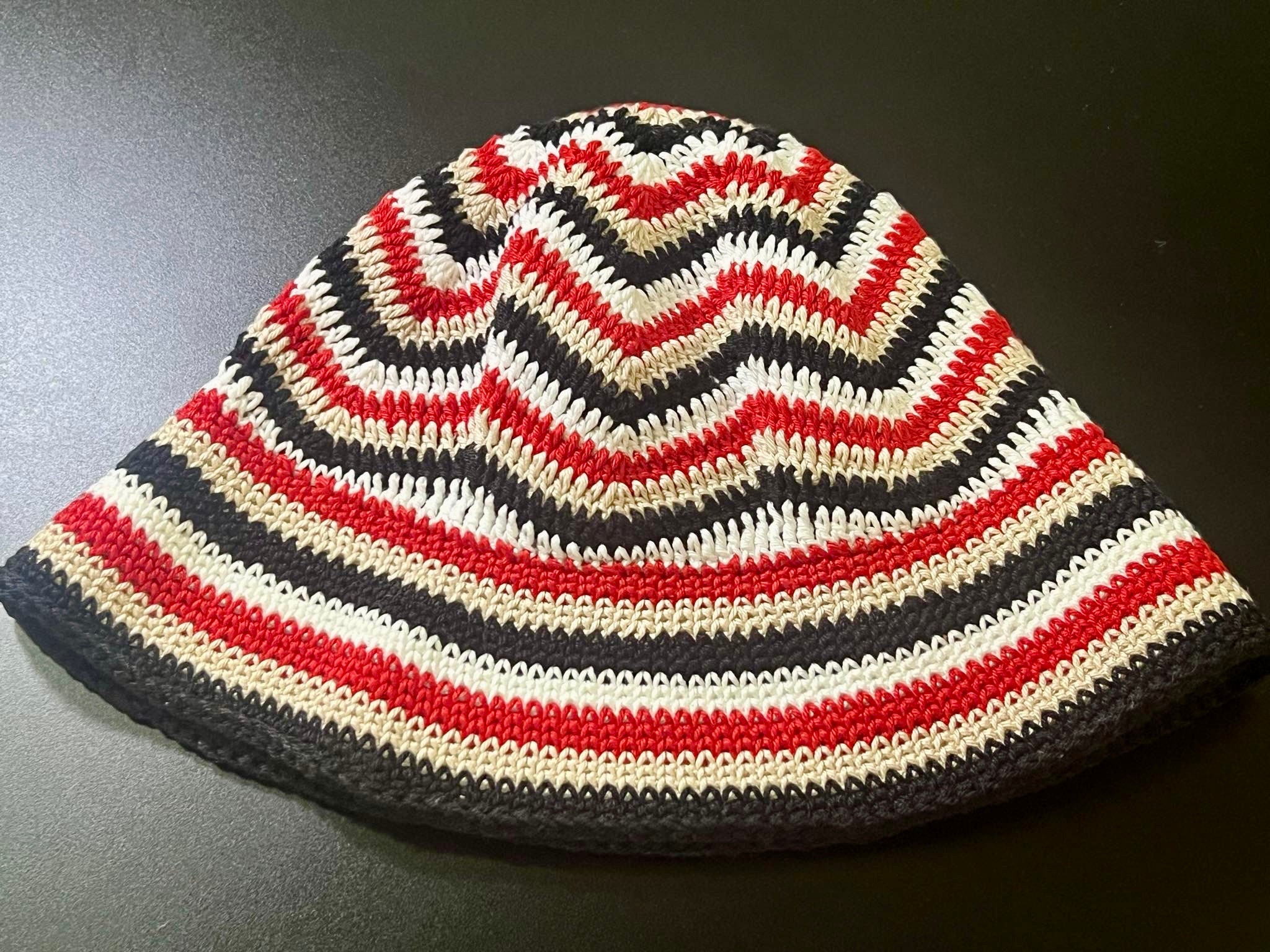 Ganni Crochet Knitted Red & White Logo Bucket Hat display picture 1