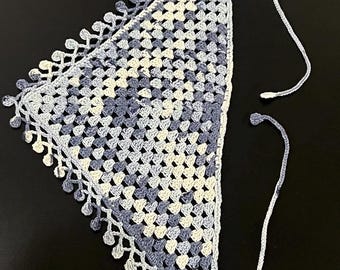 Handmade Crochet Triangle Headscarf Bandana Boho Granny Square Hair Scarf – Lightweight Cotton Head Wrap Festival Summer Accessory for Women