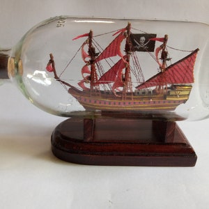 Queen Anne Revenge Miniature Ship In Bottle Glass Very Unique