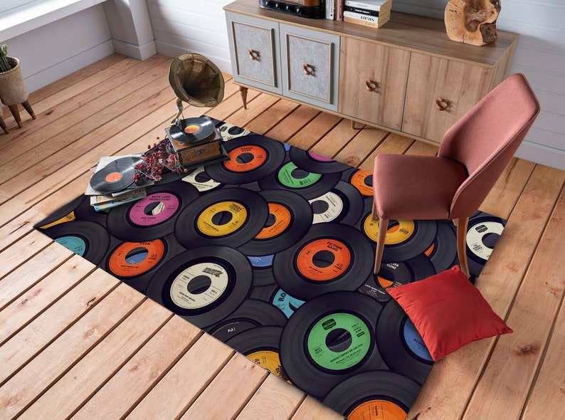 Retro Vinyl Record Rug Rectangle Square Round Shape Carpet for Etsy