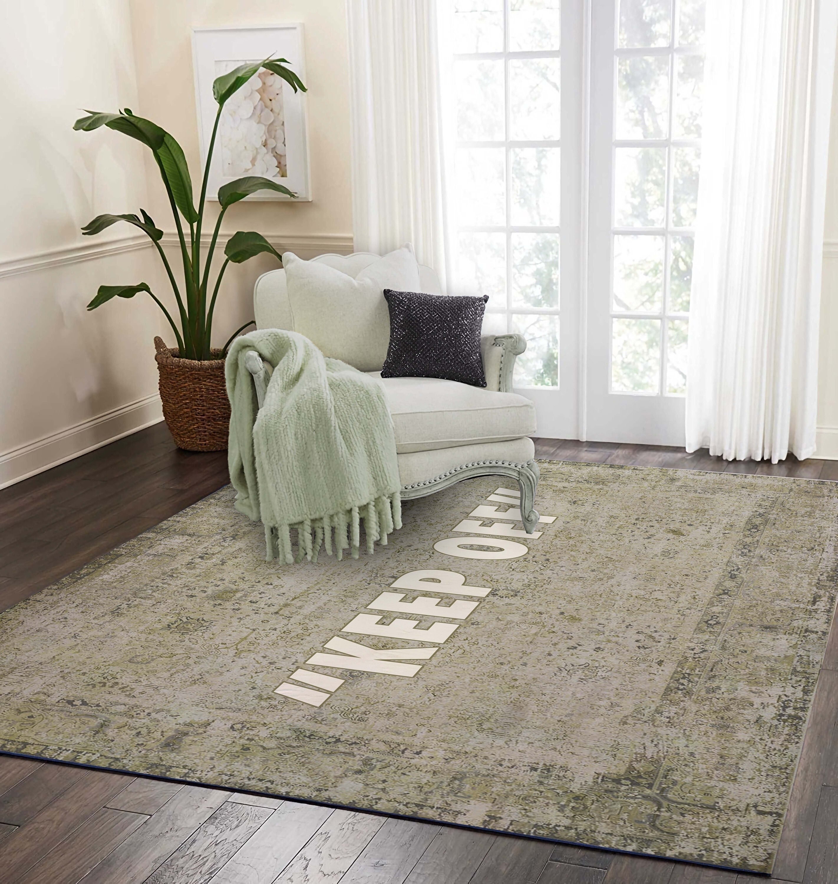 Area Rug "Keep Off" Off White Style Virgil Abloh Office, Bedroom