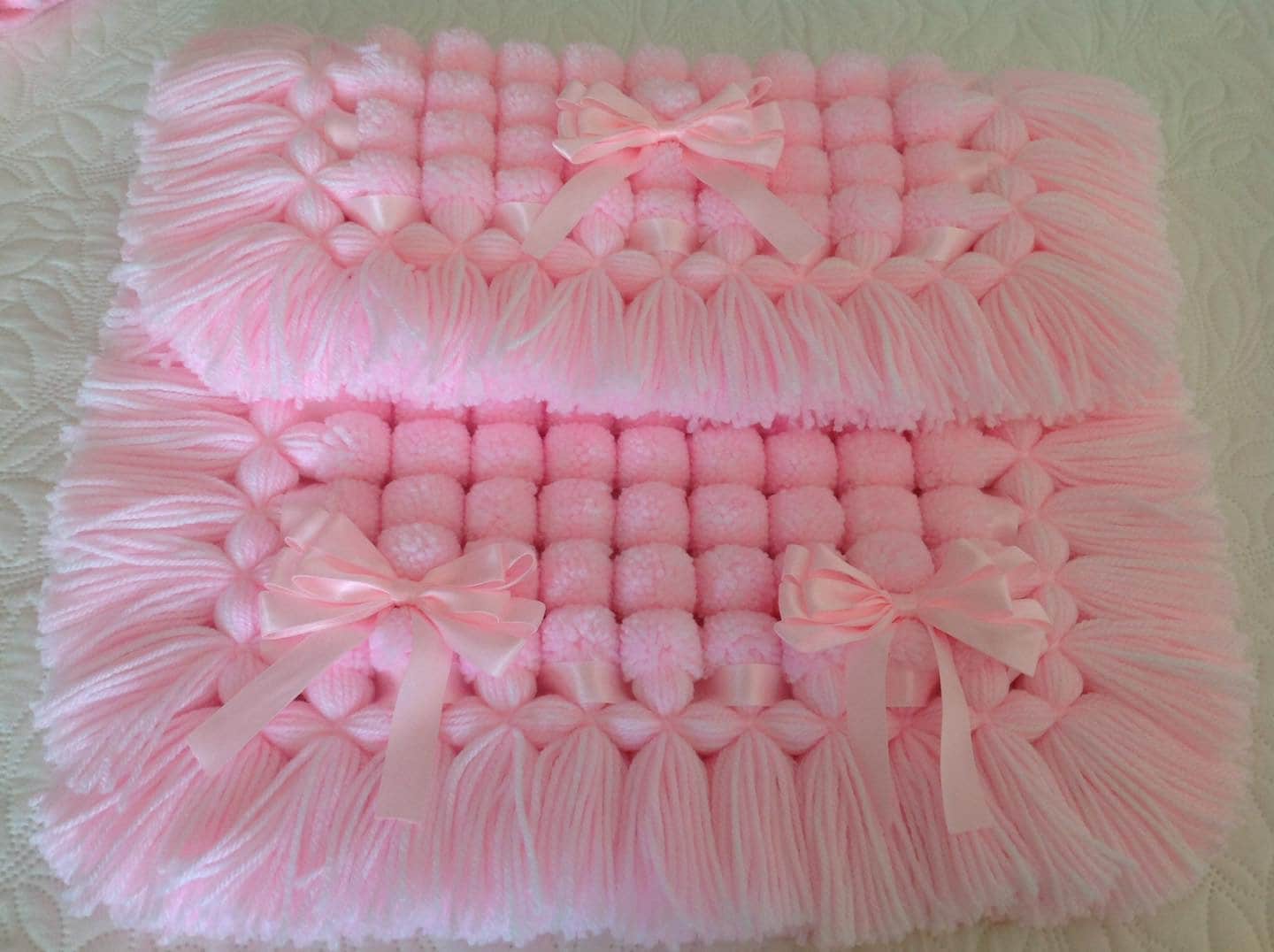 Babies Pram Pompom Blanket pram Blanket/pram Topper Baby Girl Gift