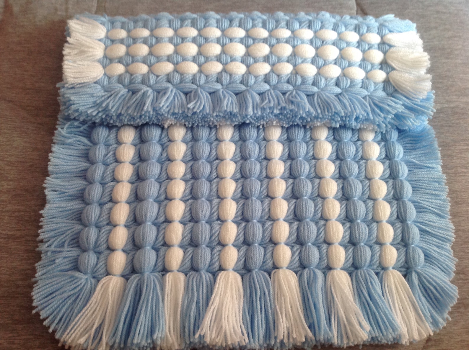 Pram Blanket Baby blanket Handmade beautiful blue & white Etsy