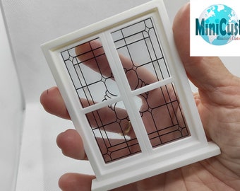 Miniature WINDOW Stained Glass. For Diorama, Dollhouse, shadowbox.... Custom artisan available size and desing.