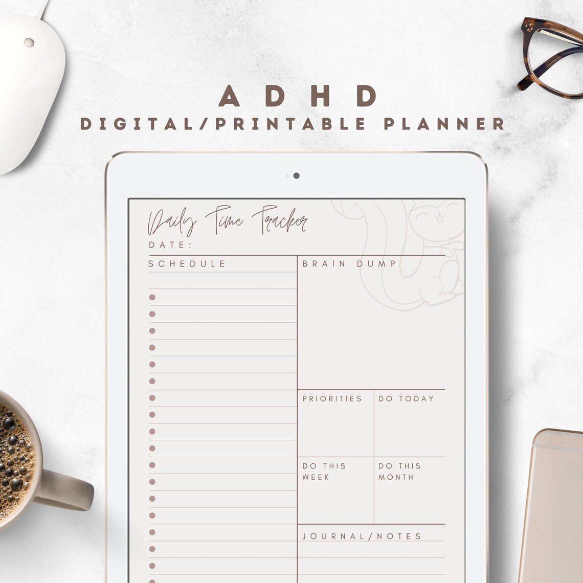 Digital printable adhd planner brain dump goals time etsy