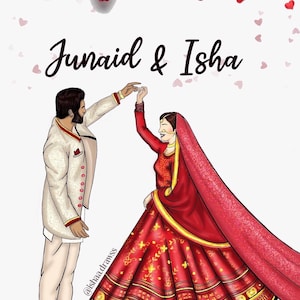 Wedding Couple Illustration Prints | Gift | Anniversary | Couple | Nikkah | Islamic Arabic Calligraphy