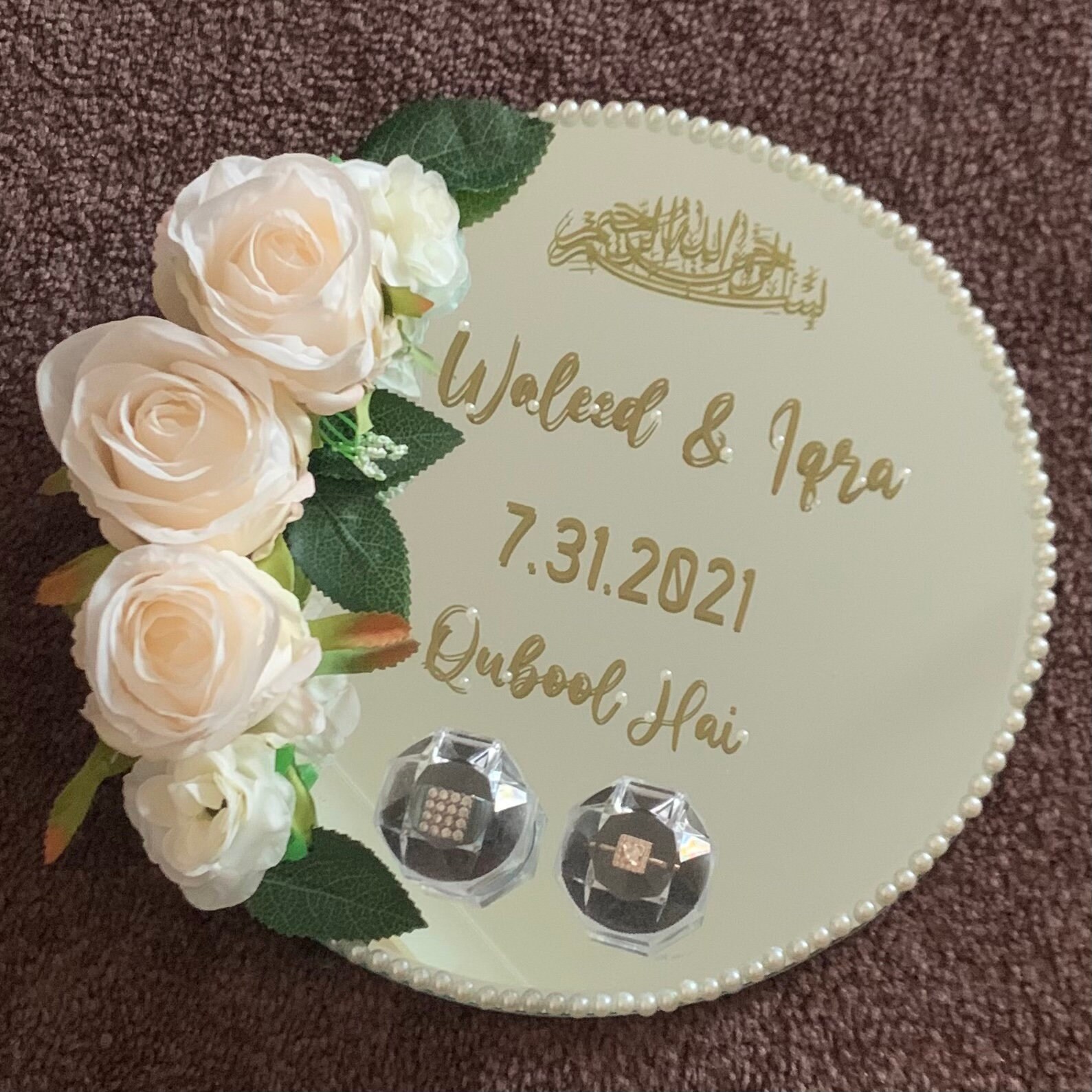 Dish Wedding Ring Bearer Tray Personalised Monogram Leaves Wreath. Plate 