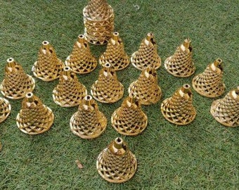 10 Piece Lot 2.5 Inches Golden Bell Christmas Tree Decoration Crafting Material Plastic Bell with Beautiful Design Wedding Decoration Indian