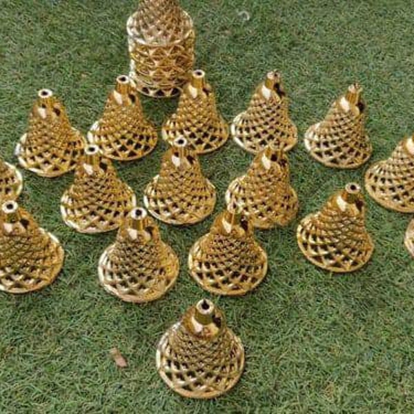 10 Piece Lot 2.5 Inches Golden Bell Christmas Tree Decoration Crafting Material Plastic Bell with Beautiful Design Wedding Decoration Indian