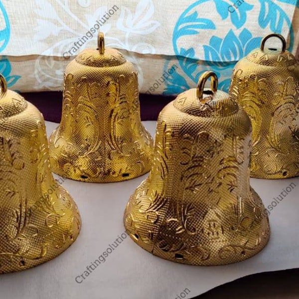 6 Inches Size Set Of 10 Golden Plastic Bells Christmas Decorations Ornament Crafting Material Wedding Mehndi Decorative Indian Decoration