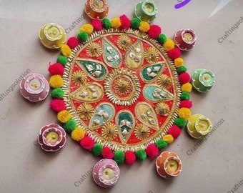 Matka Wax Diya Rangoli Combo Centre de table Bougie Laine Fait à la main Décoration indienne Diwali Décoration DIY Matka Diya case Home Decor Noël