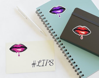 Pink, Red, Purple Dripping #Lips Sticker Sheet