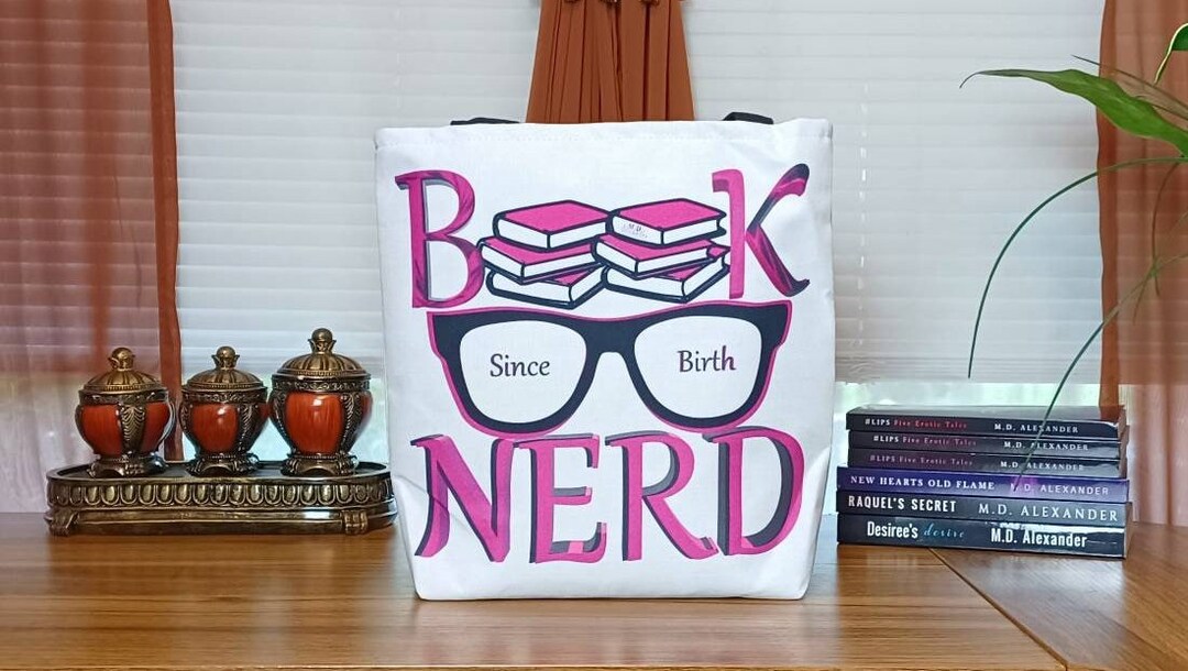 Book Nerd Tote Bag Book Sack White Shoulder Bag With Black Etsy