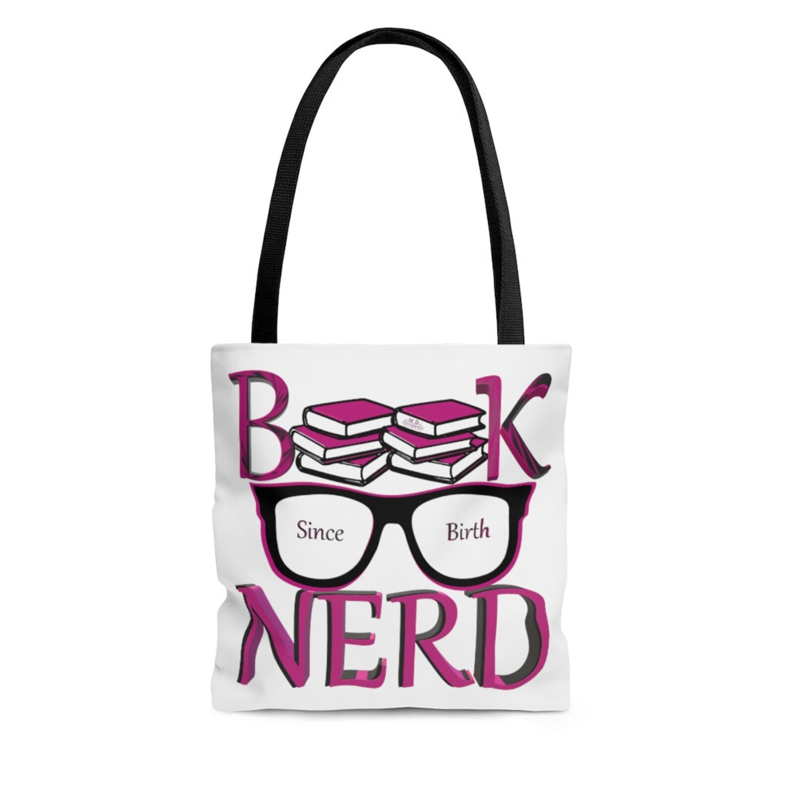 Book Nerd Tote Bag Book Sack White Shoulder Bag With Black Etsy