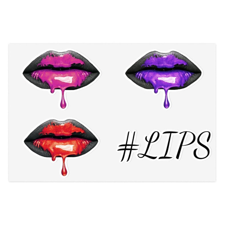 Pink, Red, Purple Dripping Lips Sticker Sheet image 4