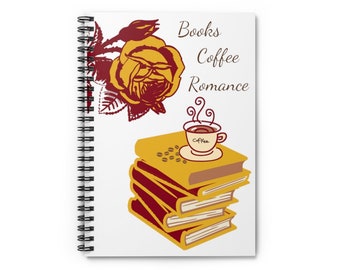 Books Coffee Romance Gold And Red Rose Spiral Notebook - Ruled Line