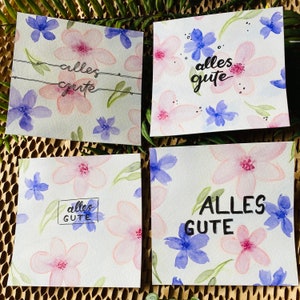 Geburtstagskarten 4er Set „Blumenwiese“ im besonderen quadratischen Format, sage „alles gute“ zu verschiedenen Anlässen