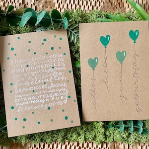 Vintage Glückwunschkarten Set „Forest Green“ zum Geburtstag aus Kraftpapier mit Kraftpapier-Umschlag, personalisierbar