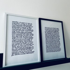 Liebesbrief an Mama oder Papa - Spruchposter A4 im schwarzen oder weißen Holzrahmen