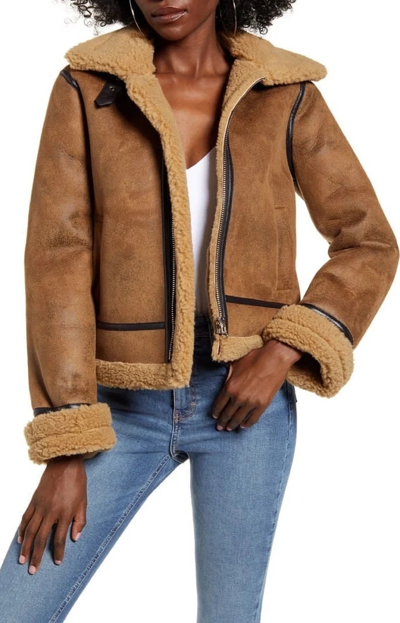 Women Aviator RAF Bomber Fur Shearling Sheepskin Real Leather - Etsy