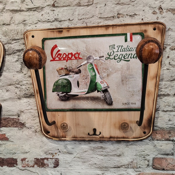 Duo helmet holder Vespa plate Italian Legend license Nostalgic Art Customizable or single plate without tray or support, couple gifts