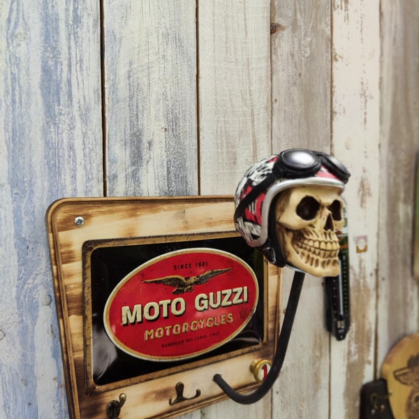 Helmet holder Moto Guzzi plaque from Nostalgic Art, Customizable or plaque alone without tray or support — gifts