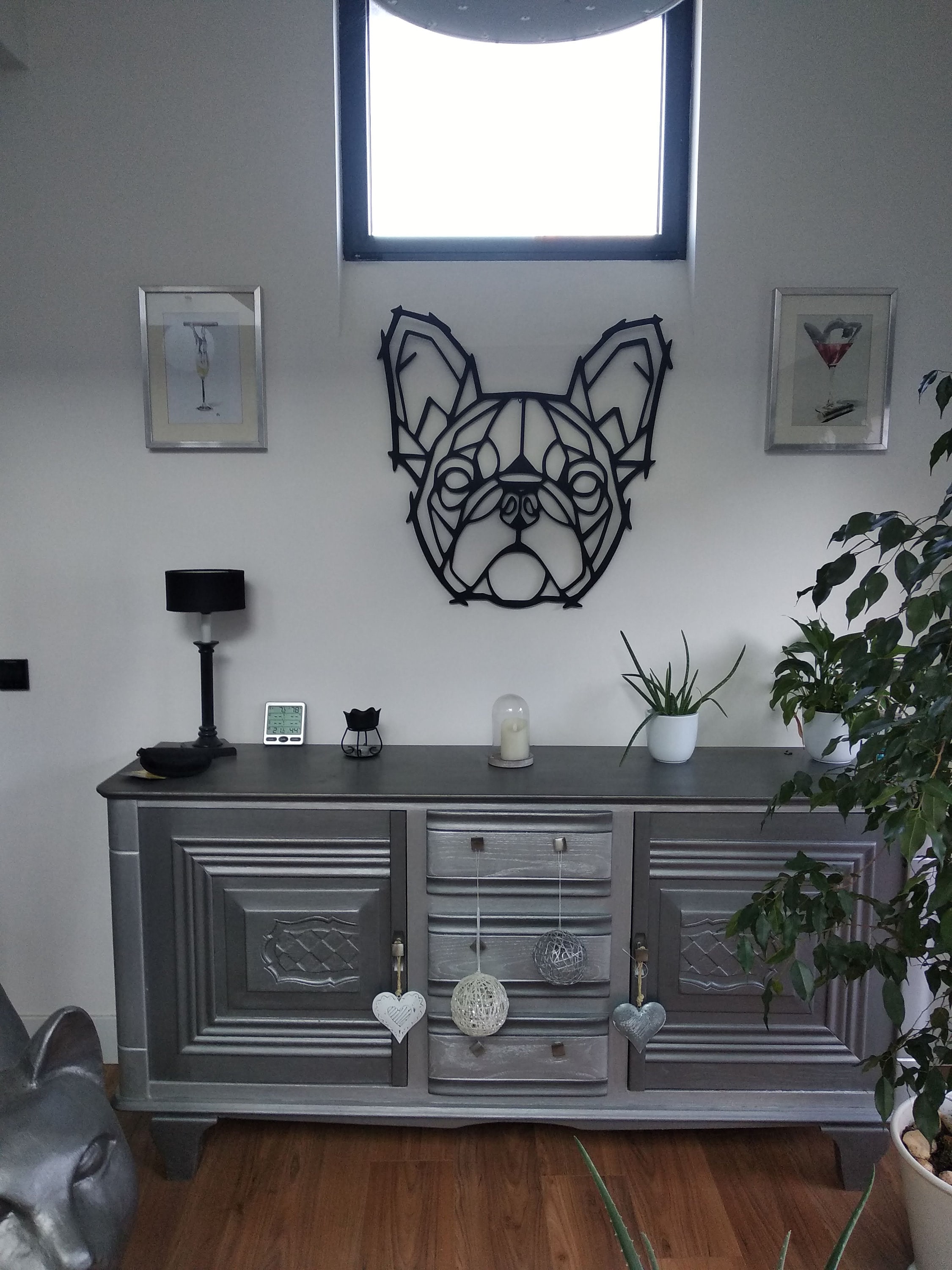 Décoration Murale Tête De Bouledogue Origami – 19x19cm – Noir – Plastique éco-responsable – Fabriqué En France