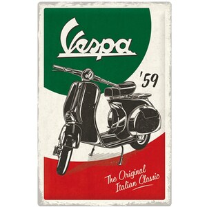 Carte postale en métal Vespa Italian Classic disponible seul ou monté sur notre décapsuleur licence officiel Nostalgic Art 4036113103167