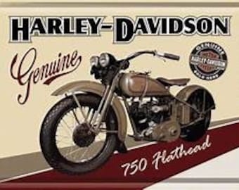 Carte postale en métal Harley Davidson Flathead disponible seul ou monté sur notre décapsuleur licence officiel Nostalgic Art 4036113101224