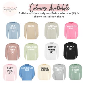 Puede incluir: Una carta de colores que muestra sudaderas en tonos Azul cielo, Nude, Piedra natural, Rosa algod&oacute;n de az&uacute;car, Rosa polvoriento, Verde pistacho, Blanco &aacute;rtico, Negro, Rosa beb&eacute;, Azul aciano, Batido de vainilla, Gris brezo y Verde polvoriento. Texto: "Colores disponibles".